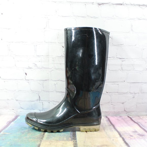 COACH Glossy Black Tall Rubber Rain Boots Size 9